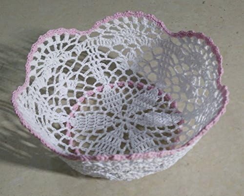 Handmade Crochet Storage Baskets Hand-Woven Decorative Boxes Lace Cotton Rope Hand Fruit Plate (Pink+white-5pcs)