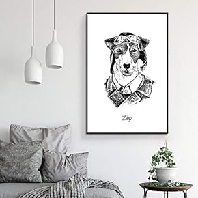 Floating Framed Canvas Wall Art for Living Room, Bedroom Hand-Painted Line Drawing Funny Animal Canvas Prints for Home Decoration Ready to Hang - 16x24 inches