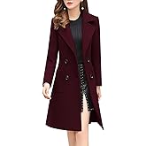 ebossy Women's Elegant Wool Blend Pea Coat Notched Lapel Double Breasted Winter Warm Mid Long Overcoat