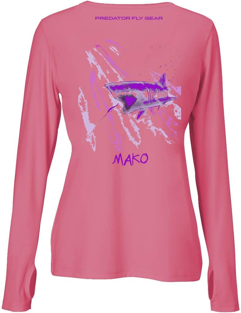 Predator Fly Gear USA Womens MAKO Performance Poleyster Shirt, Shortfin Mako Shark