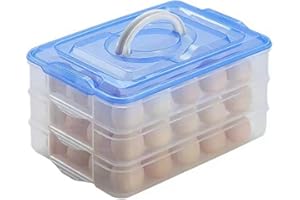TIAN CHEN Egg Storage Container for Refrigerator, 3-Layer Deviled Egg Tray, Stackable Fridge Egg Organizer with Lid and Handle, Extra Large Holder, 60 Count Eggs Keeper(blue 3 layer)