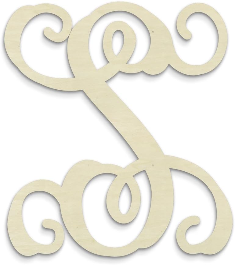 UNFINISHEDWOODCO Single Vine Unfinished Monogram S Decorative Letter, 13-Inch