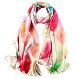STORY OF SHANGHAI Womens 100% Silk Scarf Luxury Satin Floral Scarf Long Shawl Wraps
