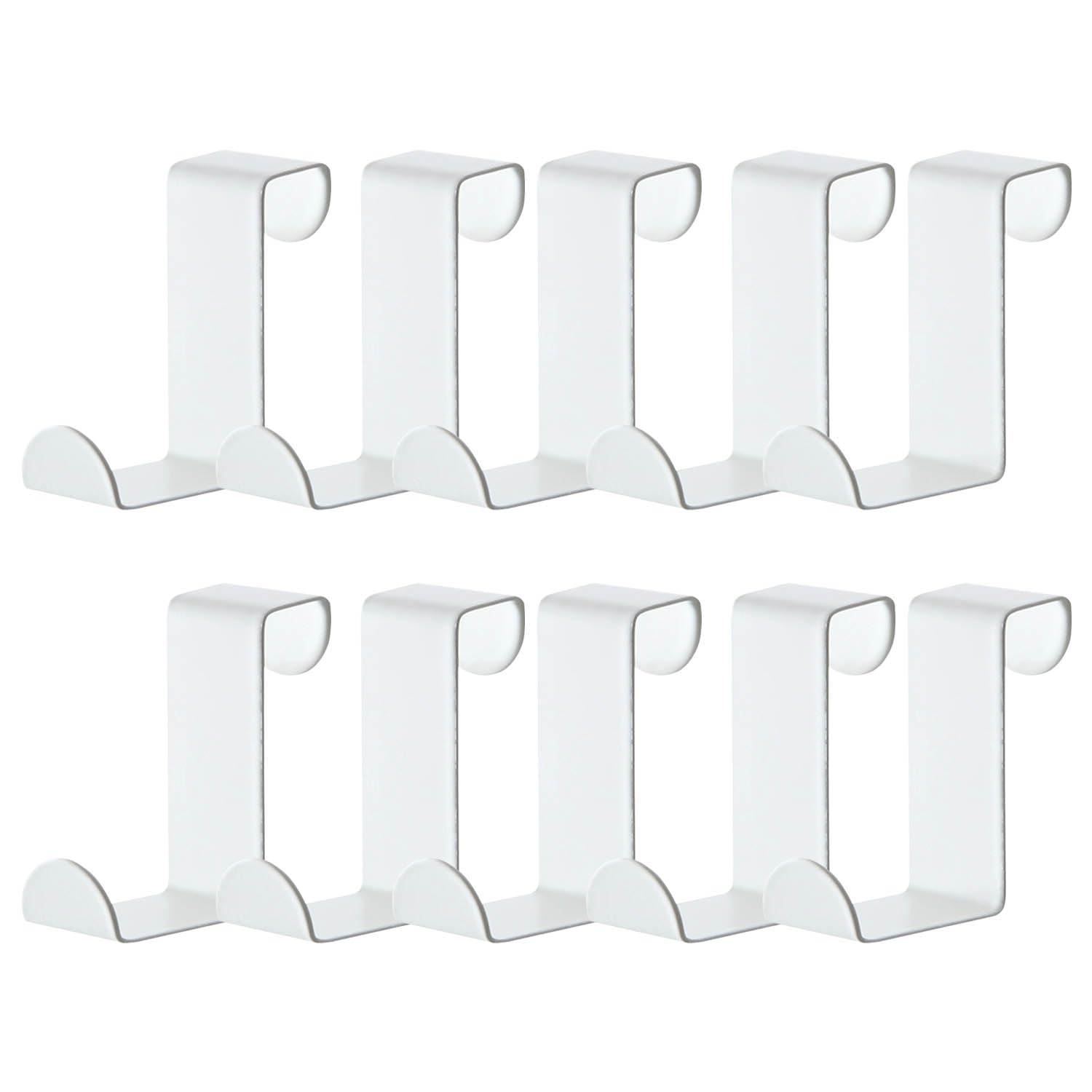 ZEACCT 10-Pack Reversible Door Hooks – Z-Shaped Stainless Steel Hangers for Kitchen, Bathroom & Office – Space-Saving Over-Cabinet Hooks in White (Plastic Coated)