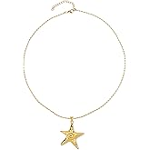 Mikovivi Gold Starfish Necklace, Exquisite Swirl Threaded Summer Necklace for Women Trendy Stainless Steel Sea Star Pendant Chain Ocean Beach Bohemian Vacation Jewelry Gift