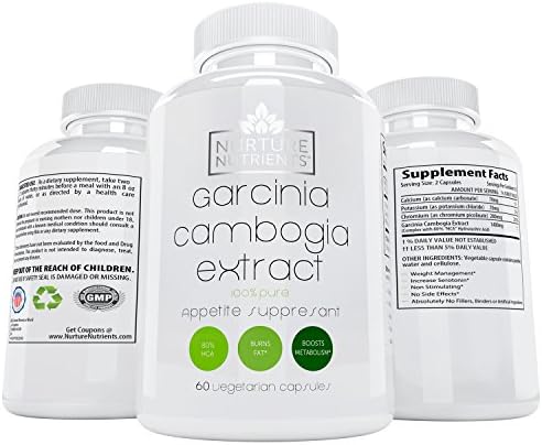 Nurture Nutrients 80% HCA Garcinia Cambogia Extract Potent Appetite Suppressant and Fat Burner Supplement For Natural Healthy and Rapid Weight Loss - 60 Capsules