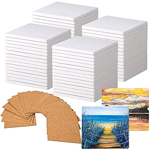 60 PCS Square Unglazed Ceramic Tiles for Crafts Coasters with 60 PCS