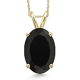 Gem Stone King 14K Yellow Gold Black Onyx Pendant Necklace for Women | 5.00 Cttw | Gemstone December Birthstone | Oval 14X10MM | With 18 Inch Chain