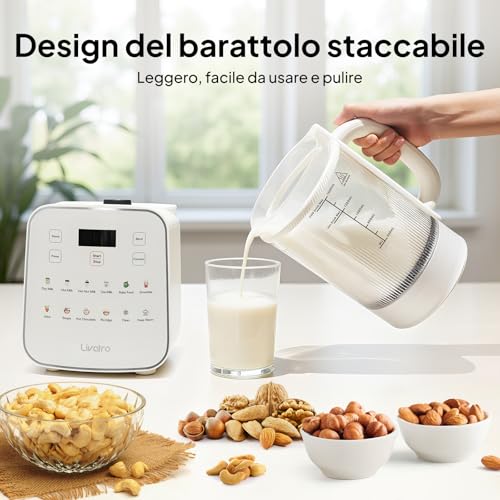 Vegetable Milk Maker 1.5 L 12-in-1, Automatic Soy Milk Maker, Detachable Design, Almond Milk/Oat and Juice, 24 Hour Timer, Keep Warm, Self-Cleaning, Safety Lock