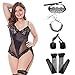 Sexy Women's Lingerie Set Plus Size - Includes Garter, Stockings and Lace Eye Mask Blindfold, Bracelets, Necklace Accessories Black XL