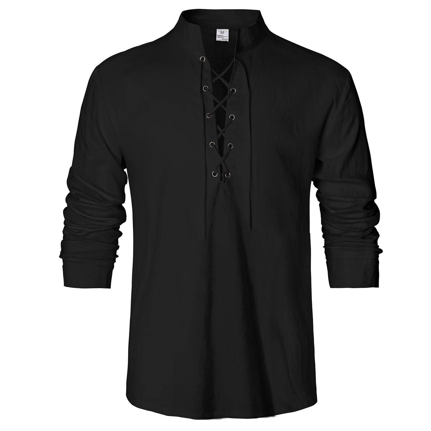 Photo 1 of IWQBQ Men's Renaissance Long Sleeved Shirt Pirate Medieval Cotton Shirt Hippie lace up top Halloween Costume(Z2826BK,2XL)