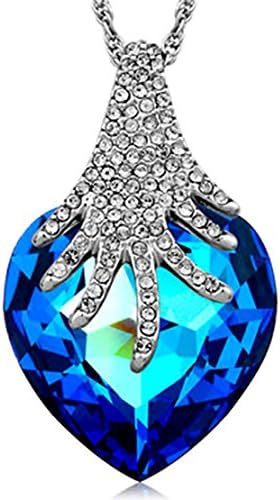 IXIQI "Heart of the Ocean" Angel Pendant Necklace with IXIQI Blue Crystal Women Heart Jewelry,45cm Chain