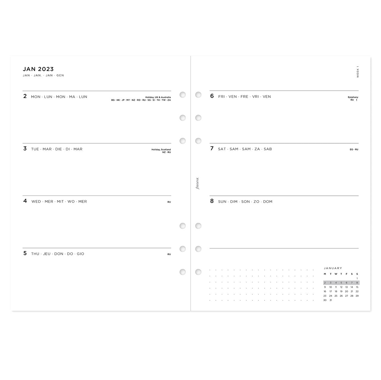 Filofax A5 Minimal Week on Two Pages 2023 Diary, White (23-68590)