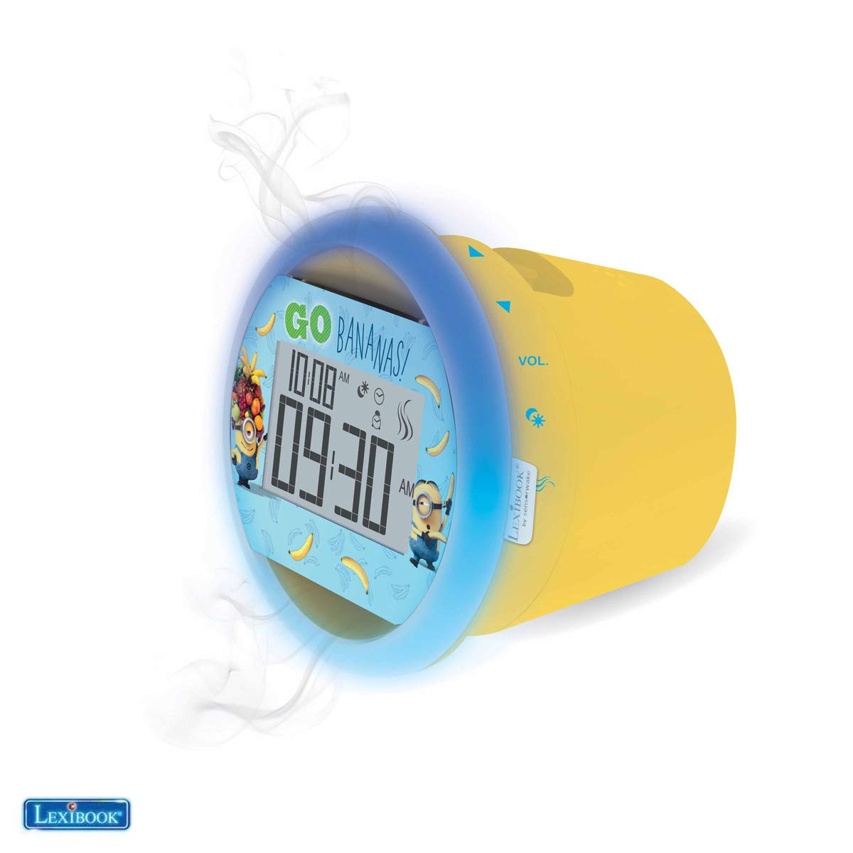Lexibook by Sensorwake Universal Despicable Me Minions The Olfactory Alarm Clock, Relaxing Light, FM Radio, Battery Pperated or USB Cable, Yellow/Blue, CS100DES
