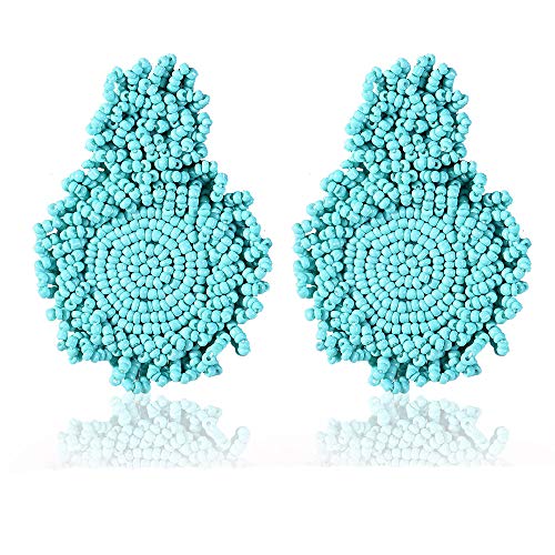 Statement Drop Earrings - Red Bohemian Beaded Round Dangle Earrings Gift for Women
