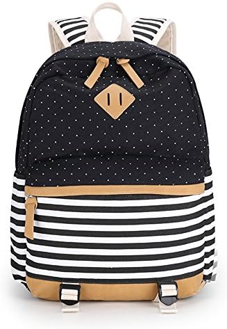 Yimaida Girls Cute Lightweight Canva Laptop Backpack Casual School Bag Daypack, Dot Black