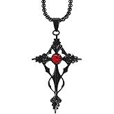 MarveBard Gothic Cross Necklace for Women Men Vintage Black Red Crystal Pendant Necklace Dark Style Vampire Necklace Goth Black Cross Sword Necklace Halloween Costume Jewelry
