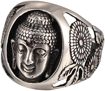 Big Mens Silver Tone Carved Buddha Head Ring Never Fade Stainless Steel Ring