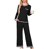 Besshopie Womens Pajamas Sets 2 Piece PJS Crewneck Long Sleeve Sleepwear Comfy Pants Lounge Set with Pockets