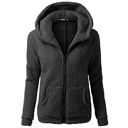SFE Women Winter Faux Fur Hoodie Cotton Jacket Fashion Solid Color Warm Coat Down Jacket (Black, XL)