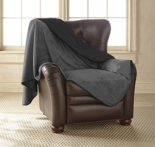 Mambe 100% Waterproof Silky Soft Throw for Dogs, Cats, and People (Large 60"x 84", Black-Charcoal) Made in The USA