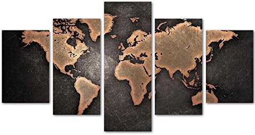 MingTing 5 Pannel Modern Giclee Canvas Wall Art World Map Painting Home Decor For Living Room Bedroom No Frame (55x100cm No Frame)
