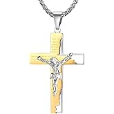 MOOSKI Cross Necklace for Men - 316L Stainless Steel Religious Crucifix Pendant with Adjustable 22"+2" Rolo Chain,Silver/Black Christian Jewelry Gift