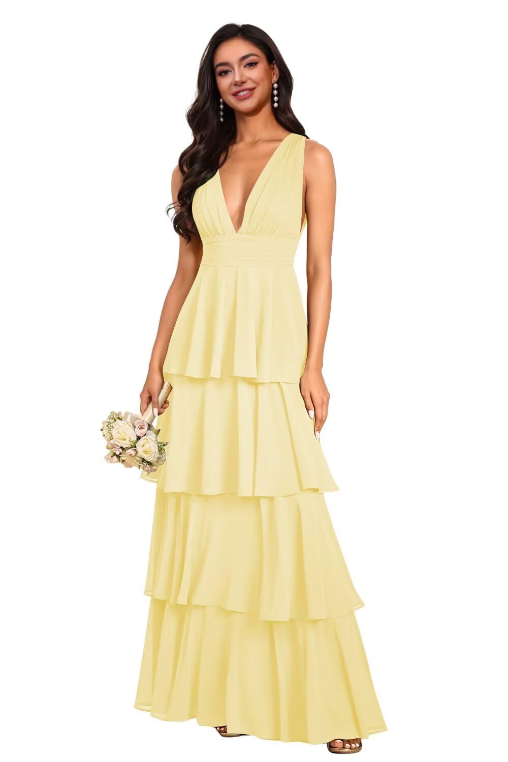 Photo 1 of Ternlm A Line Bridesmaid Dresses Long 2025 for Wedding Off Shoulder Maid of Honor Dress Chiffon Formal Gowns for Women Yellow