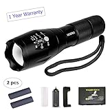 UCero XML-T6 LED Flashlight Outdoor Handheld Portable Tactical and Rechargeable, Water Resistent Brightness Torch Black Aluminum Alloy 5.35-6.22 in , with 2 PCS 18650 Batteries for Outdoor Activities