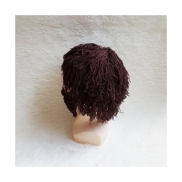 Tinksky Wig Beard Hats Knit Beard Mask Warm Winter Caps Funny Mask Beanie christmas gift for Men Women (Brown) - Image 4