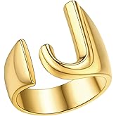 FindChic Customizable Initial Ring Statement 18K Gold Plated Fashion Cuff Rings for Women Alphabet Letter A to Z Resizable Knuckle Ring (with Gift Box)