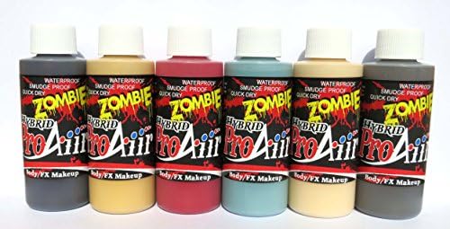 ProAiir Waterproof Hybrid Face and Body Art Paint Sets - Zombie Colors II, 6 - 2.1oz (60ml) Bottles