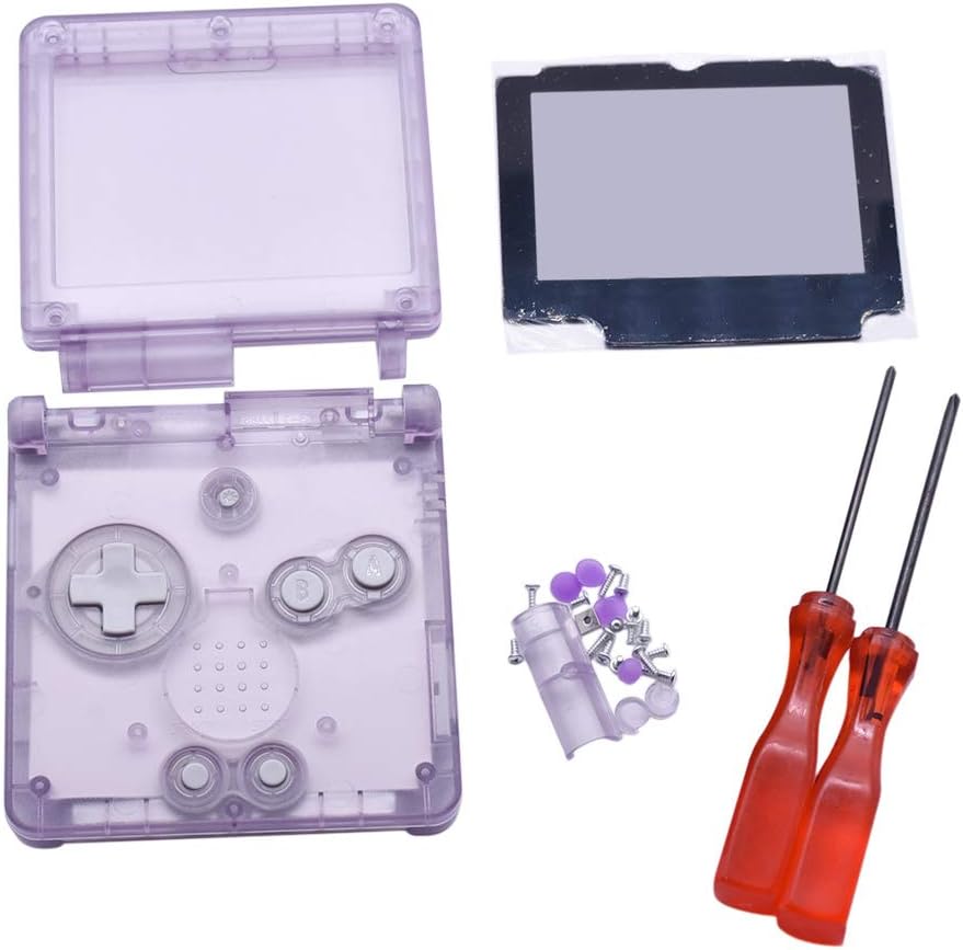 Fosheng Replacement Transparent Clear Full Housing Shell Case Faceplate + Screen Lens + Screwdriver Tool Parts for Nintendo Gameboy Advance SP GBA SP Console