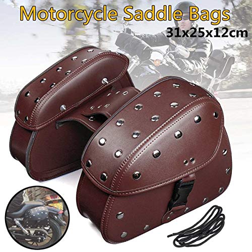 DLLL 1 Pair Motorcycle Saddle Bag Waterproof PU Leather Side Tools Luggage Bag Panniers Saddlebag for Harley Davidson Dyna Sportster Softail Honda Suzuki Yamaha Cruiser (Brown) - Thumbnail 2