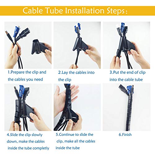 78Inch Cable Sleeve, 0.8" Diameter Flexible Cord Bundler Wire Organizer, Wrap Cable Management System for PC TV Computer Cinema, Black