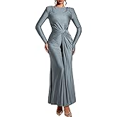 ChiaoLezhee Floor-Length Bodycon Dress, Boat-Neck Ruched, Fall Long Sleeve, Semi-Formal Cocktail Evening-Gowns for Women