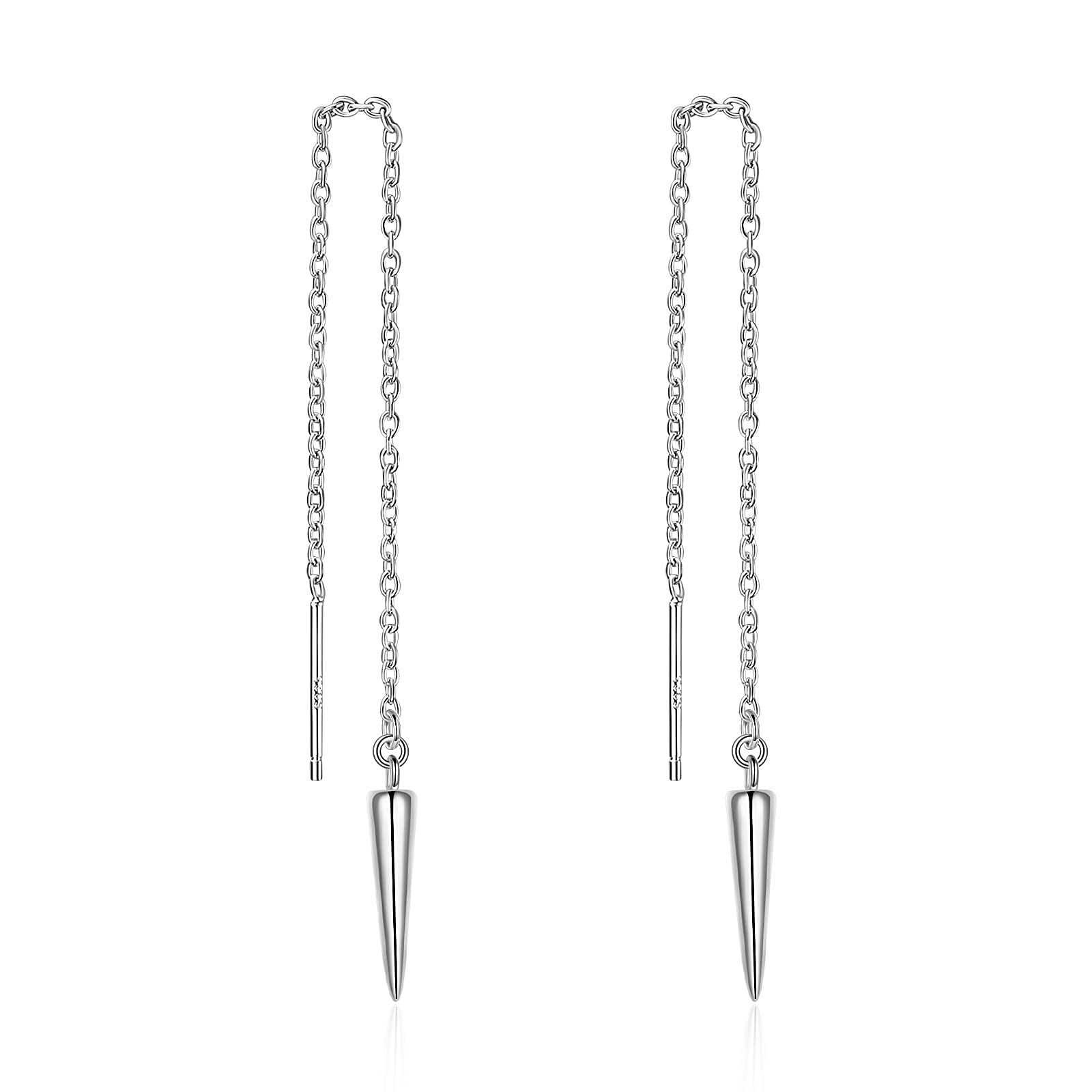 925 Threader Earrings for Women Sterling Silver Geometric Triangle Cone Dangle Earrings Through Long Chains Earrings Jewellery Gifts for Women Teens