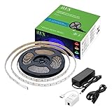 LE iLUX Smart RGBW Light Strip, 16.4ft Ribbon Light, 300 LED, RGB+Daylight White Color Changing, Dimmable, Waterproof, Bluetooth & Smartphone APP Remote Control, for Home, Party, Christmas and More