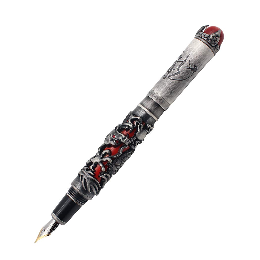 Zoohot 3D Jinhao Dragon Fountain Pen Fine Nib Signature Calligraphy Business Gift Pens - Red