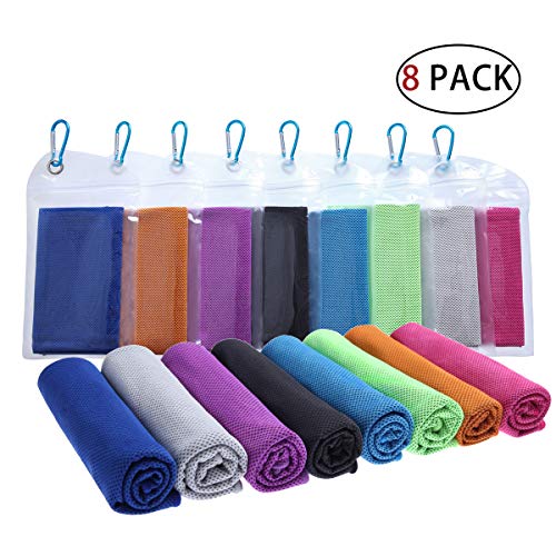 SIMSIMY Cooling Towel 8 Pack Fast Drying, Ultra Lightweight Compact Ice Towel for Men Women Kids, Super Absorbent Microfiber Towels for Sports, Gym, Workout, Fitness, Running, Travel, Camping