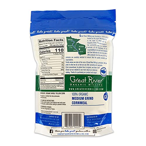 GREAT RIVER ORGANIC MILLING, SPECAILTY FLOUR, MEDIUM GRIND CORN MEAL, STONE GROUND, ORGANIC, NON-GMO, 24 OUNCES (PACK OF 4)