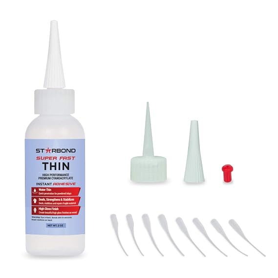 Starbond EM-02 Super Fast Thin, Premium Instant CA (Cyanoacrylate Adhesive) Super Glue Plus Extra Cap and Microtips, 2 oz. (for Woodturning, Pen Turning, Hobby, Stabilizing, Finish, Inlay)