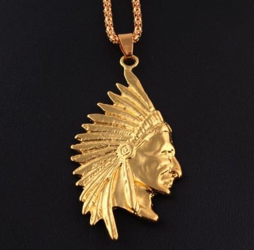 18k Gold Plated MICRO Tribal HEAD PIECE Pendant Chain Hip Hop Necklace N86