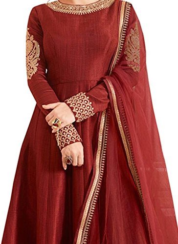 rudra fashion women's red georgette heavy embroidered semi-stitched salwar suit dress material