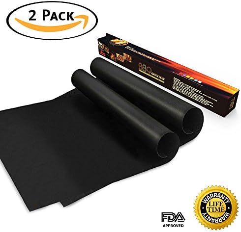 IBO KITCHEN LOVE BBQ Grill Mat – Set of 2 FDA Approved, PFOA Free, 0.2mm Extra Thick, Heavy-Duty &amp; Nonstick Grill and Baking Mats – Reusable – Dishwasher Safe - 16 X 12 Inch