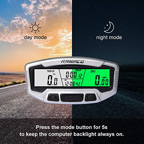 Raniaco Bike Computer, LCD Backlight Automatic Wake-up Multifunctions Cycle Computer Wired Waterproof Bicycle Odometer Speedometer