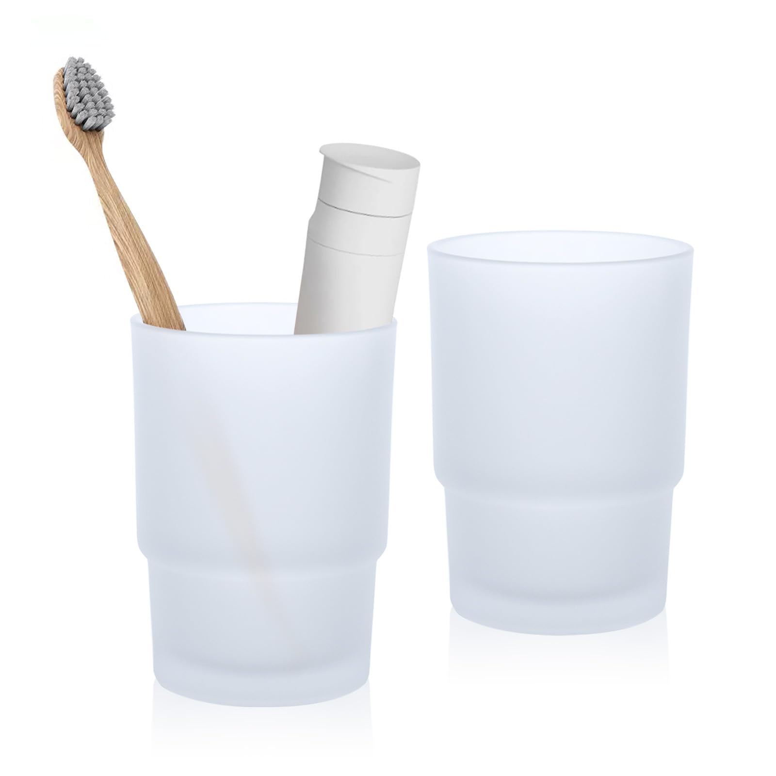 Glass Toothbrush Cups Set of 2, 225ml Bathroom Tumblers for Family, Replacement for Wall Mounted Toothbrush Holders, Hygienic Matte Finish, Unbreakable & Stackable