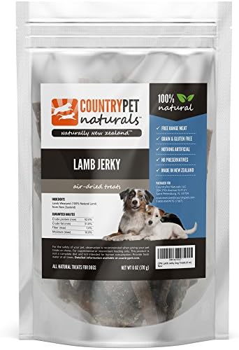 Lamb Jerky Treats for Dogs by CountryPet Naturals (6 Ounces) - Air Dried, Healthy Snack and Training Reward - 100% Natural, Grain Free, Gluten Free, Single Ingredient - Made in New Zealand