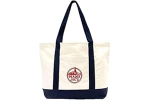 EXZMA Trader Joes Large Tote Shopping Bag Cotton Canvas Embroidered Bag (1), Navy Blue, Navy Blue, Large