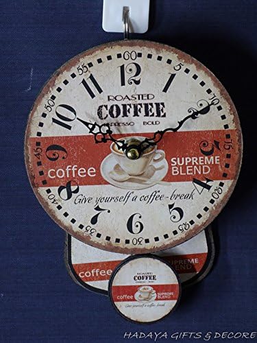 Small Wooden Wall Clock with Pendulum Shabby Chic Pretty Wall Decor COFFEE LOVERS